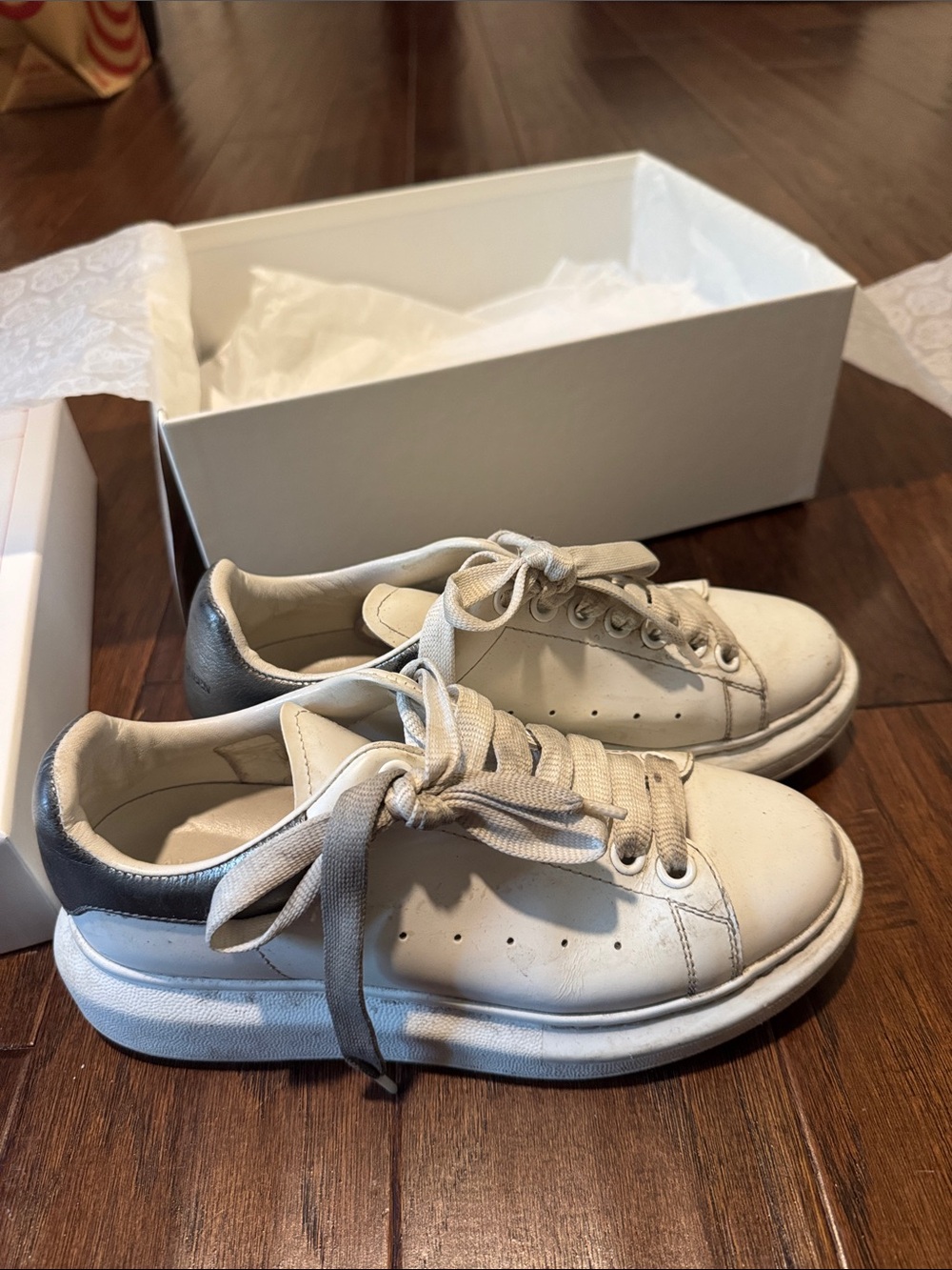 Alexander McQueen White Sneakers with Gray Heel Accent